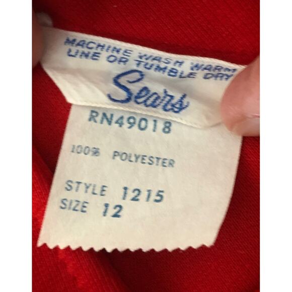 Vintage SEARS 1970 jumper dress with pockets and buttons downside in red size 12 - Picture 11 of 12